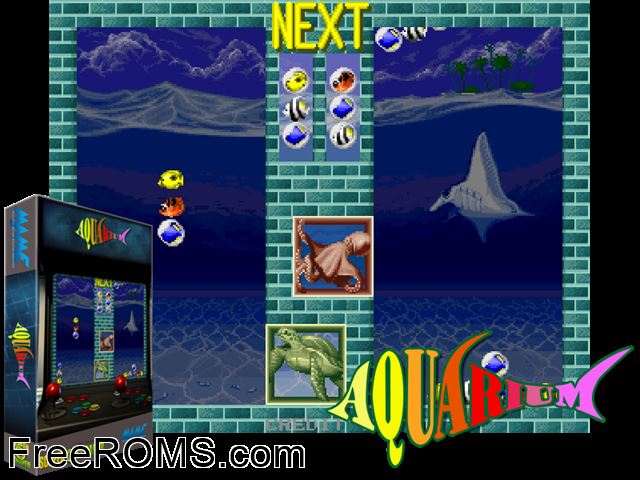 Aquarium (Japan) MAME game showing 3D box cover and gameplay screenshot