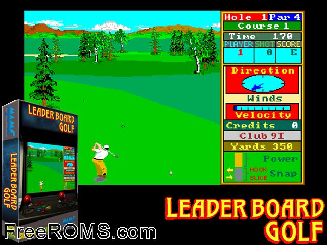 Leader Board (Arcadia, V 2.4?) MAME game showing 3D box cover and gameplay screenshot