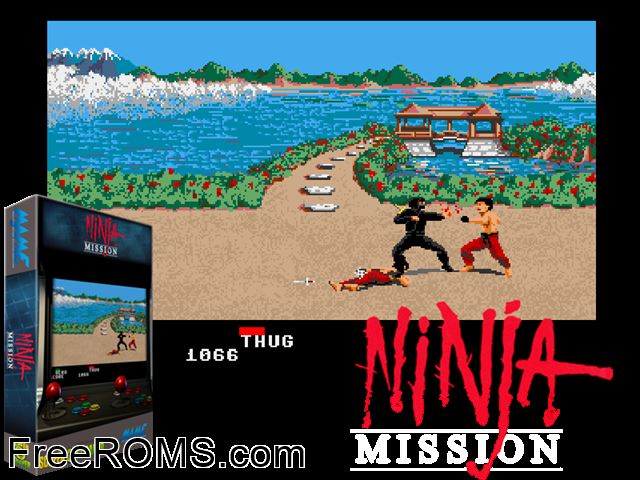 Ninja Mission (Arcadia, V 2.5) MAME game showing 3D box cover and gameplay screenshot