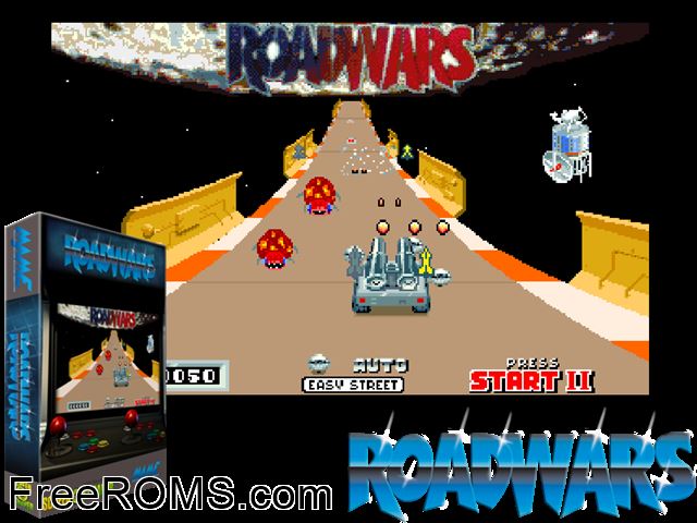 RoadWars (Arcadia, V 2.3) MAME game showing 3D box cover and gameplay screenshot