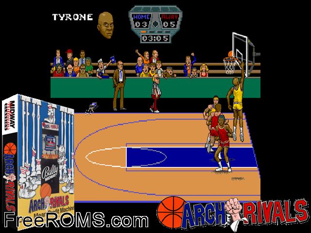 Arch Rivals (rev 4.0) MAME game showing 3D box cover and gameplay screenshot