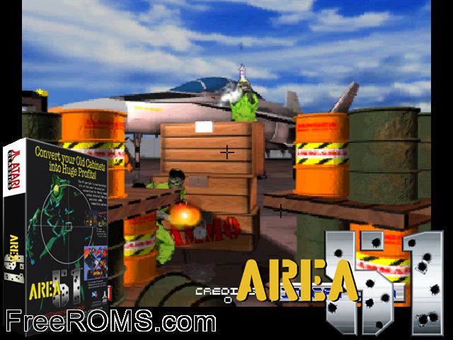 Area 51 (Atari Games License) MAME game showing 3D box cover and gameplay screenshot