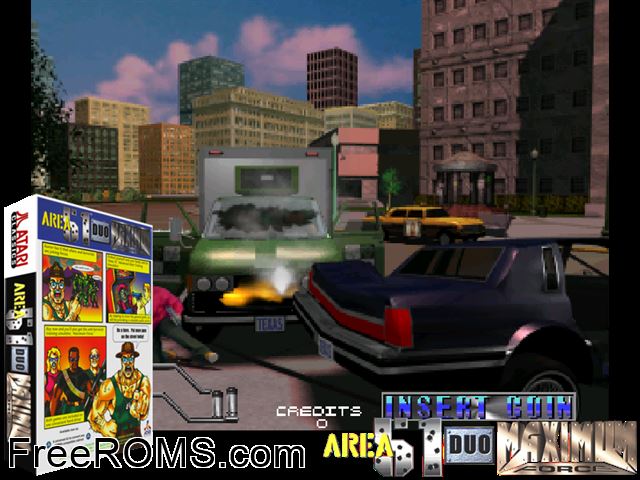 Area 51 / Maximum Force Duo v2.0 MAME game showing 3D box cover and gameplay screenshot