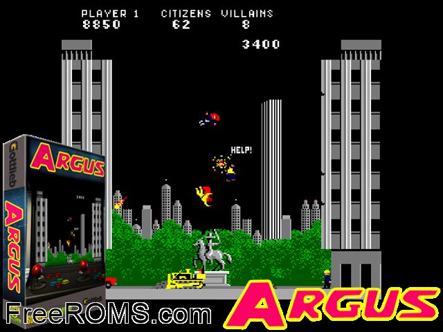 Argus (Gottlieb, prototype) MAME game showing 3D box cover and gameplay screenshot