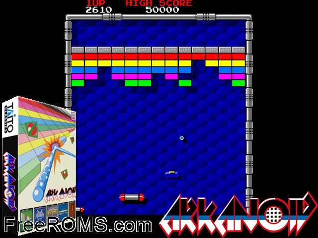 Arkanoid (Game Corporation bootleg) MAME game showing 3D box cover and gameplay screenshot