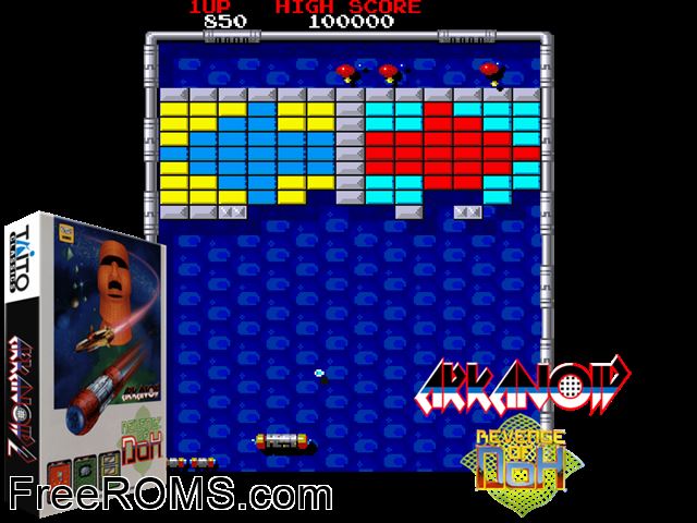 Arkanoid - Revenge of DOH (World) MAME game showing 3D box cover and gameplay screenshot