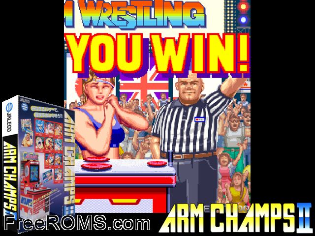 Arm Champs II MAME game showing 3D box cover and gameplay screenshot