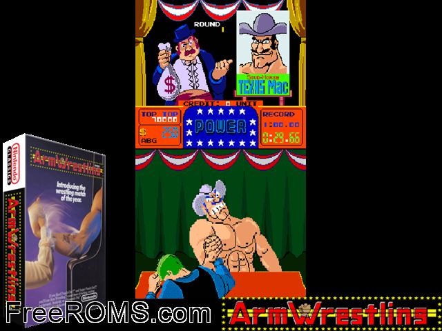Arm Wrestling MAME game showing 3D box cover and gameplay screenshot
