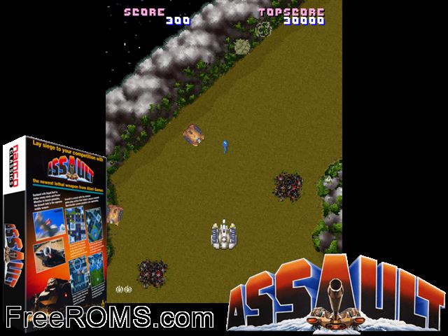 Assault MAME game showing 3D box cover and gameplay screenshot