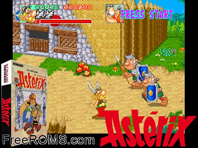 Asterix (ver EAD) MAME game showing 3D box cover and gameplay screenshot