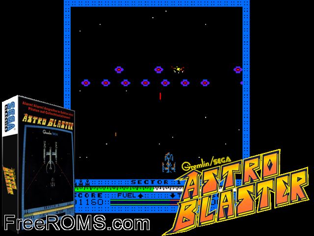 Astro Blaster (version 2) MAME game showing 3D box cover and gameplay screenshot