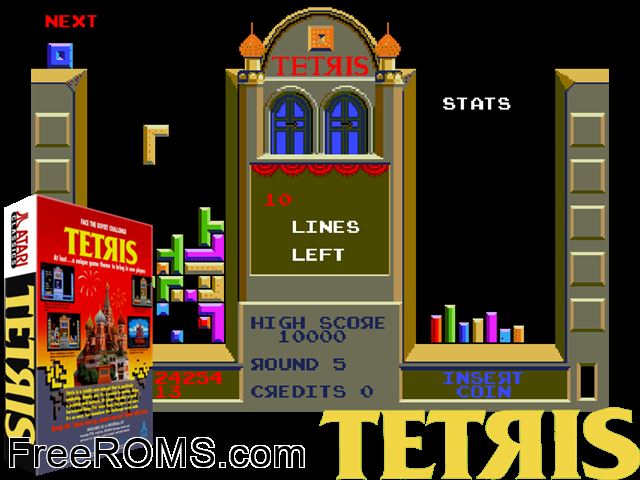 Tetris (bootleg set 1) MAME game showing 3D box cover and gameplay screenshot
