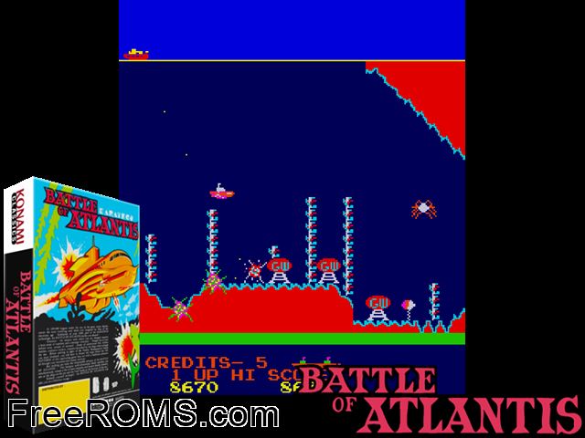 Battle of Atlantis (set 2) MAME game showing 3D box cover and gameplay screenshot