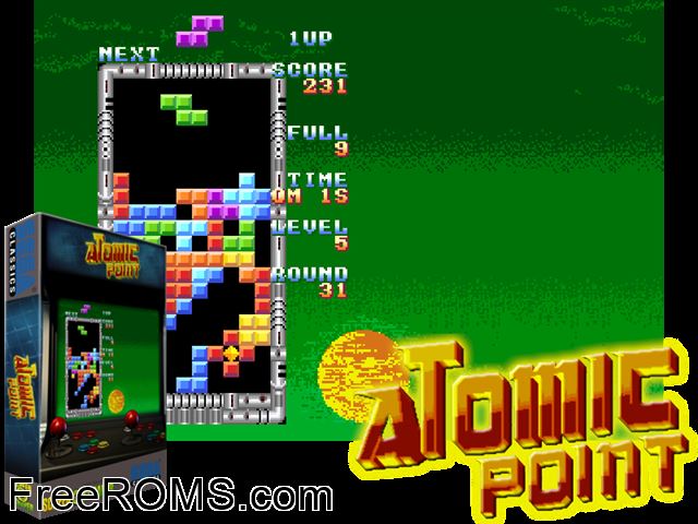 Atomic Point (Korea) MAME game showing 3D box cover and gameplay screenshot