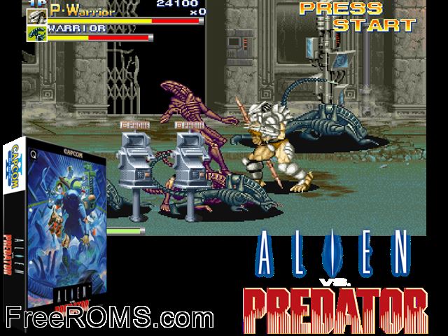 Alien vs. Predator (Asia 940520) MAME game showing 3D box cover and gameplay screenshot