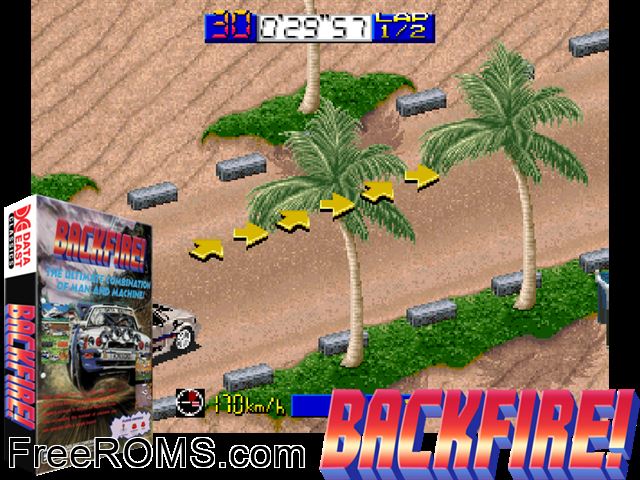 Backfire! MAME game showing 3D box cover and gameplay screenshot