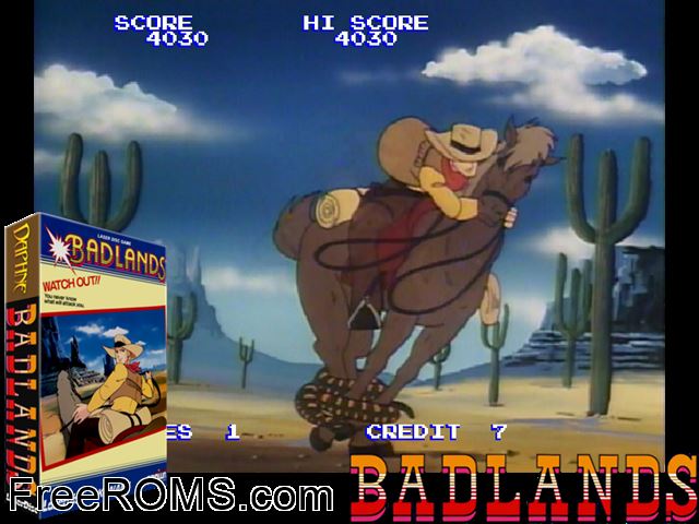 Bad Lands MAME game showing 3D box cover and gameplay screenshot