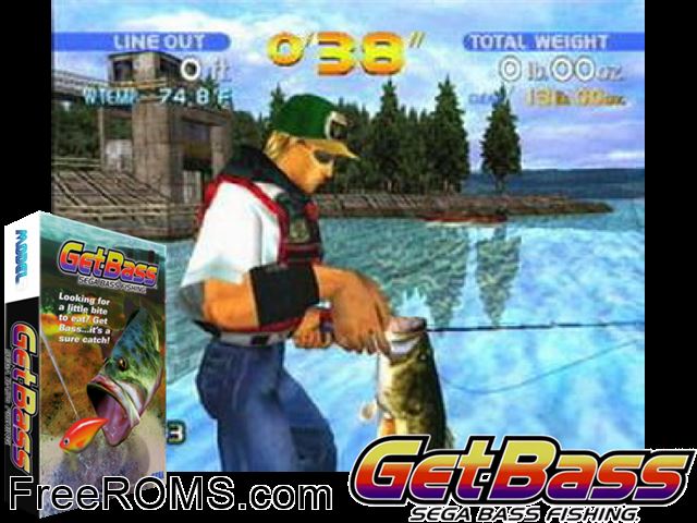 Sega Bass Fishing MAME game showing 3D box cover and gameplay screenshot