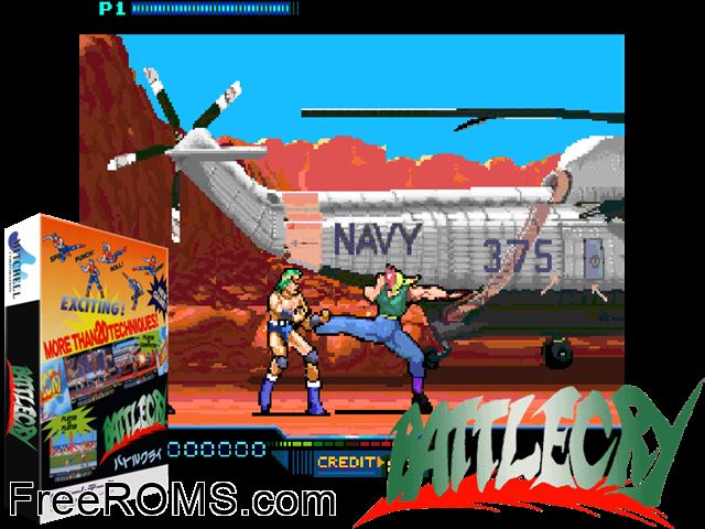 Battlecry MAME game showing 3D box cover and gameplay screenshot