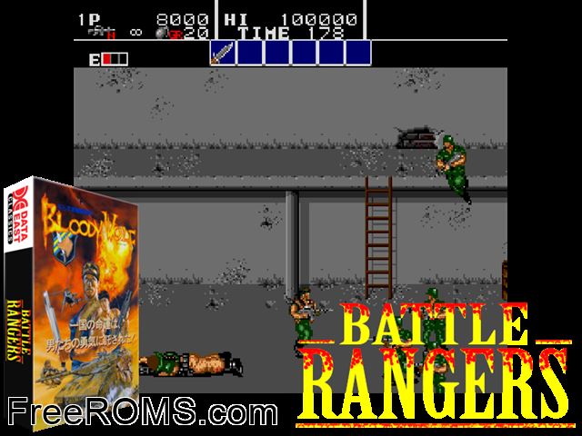 Battle Rangers (World) MAME game showing 3D box cover and gameplay screenshot