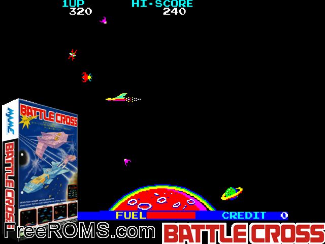 Battle Cross MAME game showing 3D box cover and gameplay screenshot