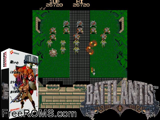 Battlantis (Japan) MAME game showing 3D box cover and gameplay screenshot