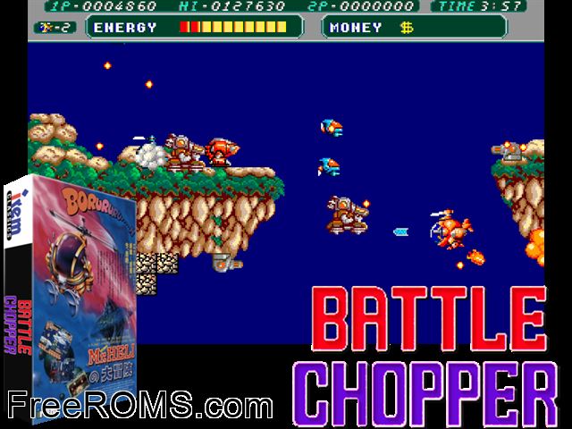 Battle Chopper MAME game showing 3D box cover and gameplay screenshot