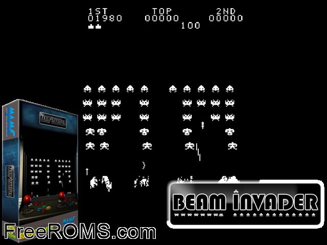 Beam Invader MAME game showing 3D box cover and gameplay screenshot