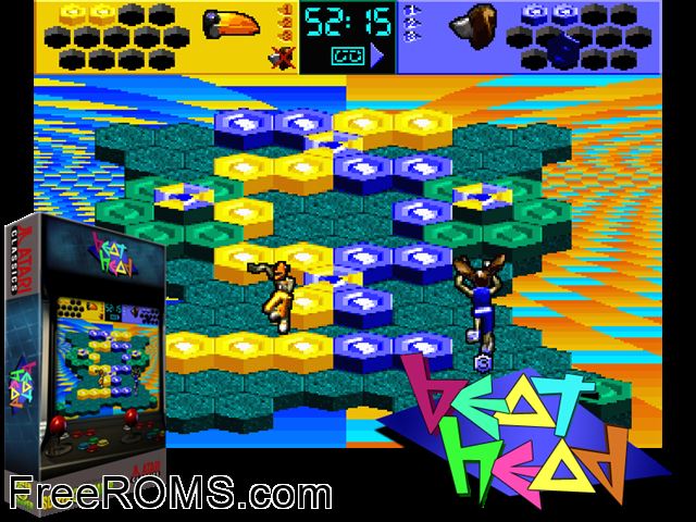 BeatHead (prototype) MAME game showing 3D box cover and gameplay screenshot