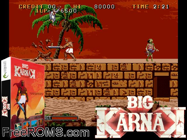 Big Karnak MAME game showing 3D box cover and gameplay screenshot