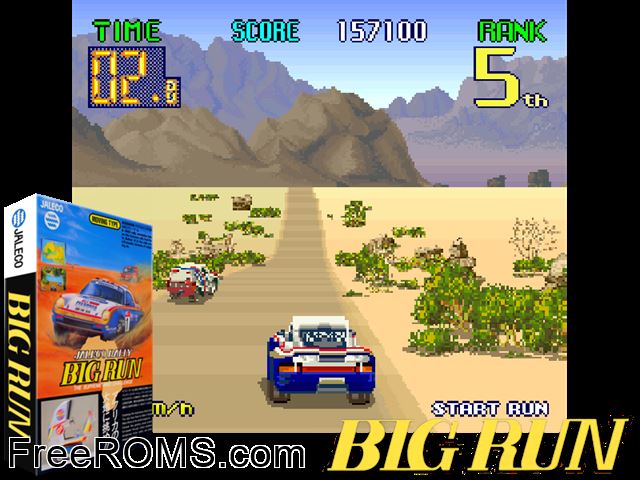 Big Run (11th Rallye version) MAME game showing 3D box cover and gameplay screenshot