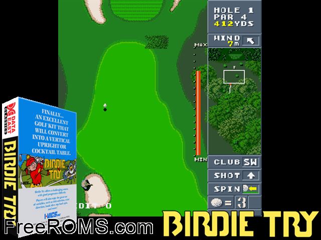 Birdie Try (Japan) MAME game showing 3D box cover and gameplay screenshot
