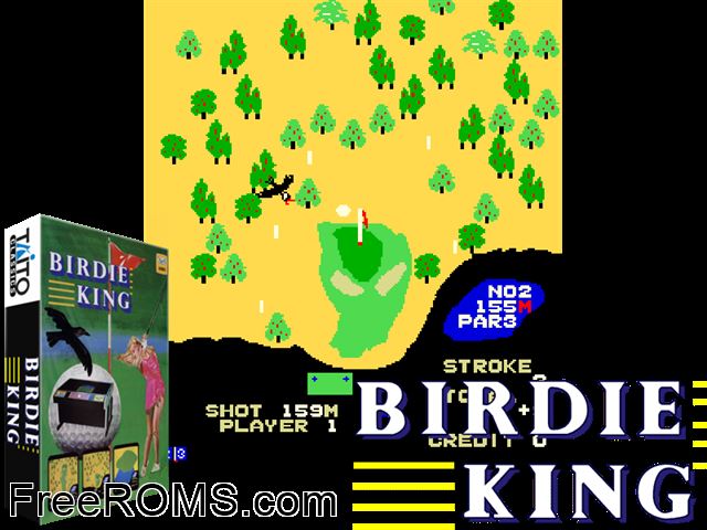 Birdie King MAME game showing 3D box cover and gameplay screenshot