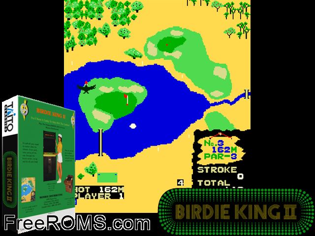 Birdie King 2 MAME game showing 3D box cover and gameplay screenshot