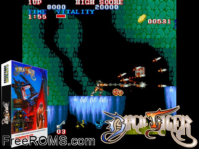 Black Tiger (bootleg) MAME game showing 3D box cover and gameplay screenshot