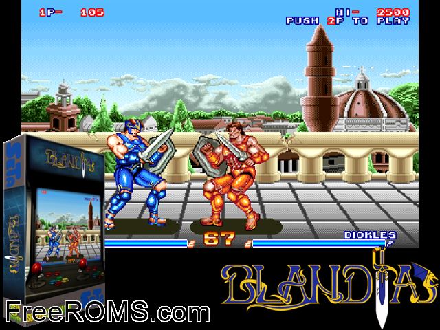 Blandia (prototype) MAME game showing 3D box cover and gameplay screenshot