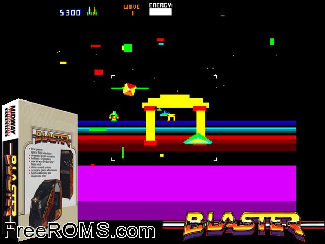 Blaster MAME game showing 3D box cover and gameplay screenshot