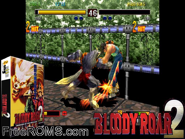 Bloody Roar 2 (JAPAN) MAME game showing 3D box cover and gameplay screenshot