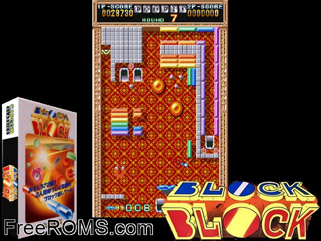 Block Block (Japan 910910) MAME game showing 3D box cover and gameplay screenshot