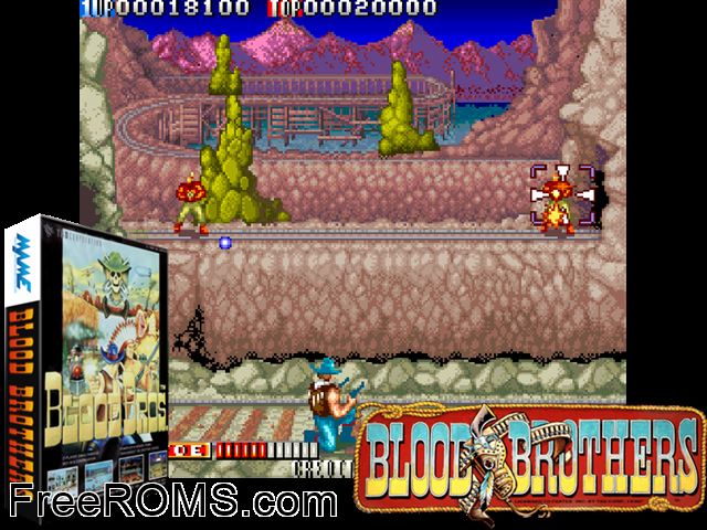 Blood Bros. (set 2) MAME game showing 3D box cover and gameplay screenshot