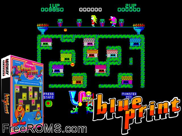 Blue Print (Midway) MAME game showing 3D box cover and gameplay screenshot
