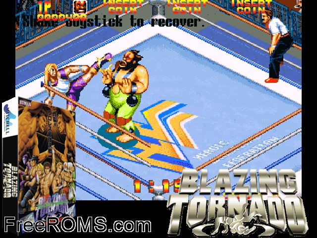 Blazing Tornado MAME game showing 3D box cover and gameplay screenshot