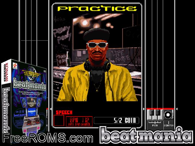 beatmania (ver JA-B) MAME game showing 3D box cover and gameplay screenshot