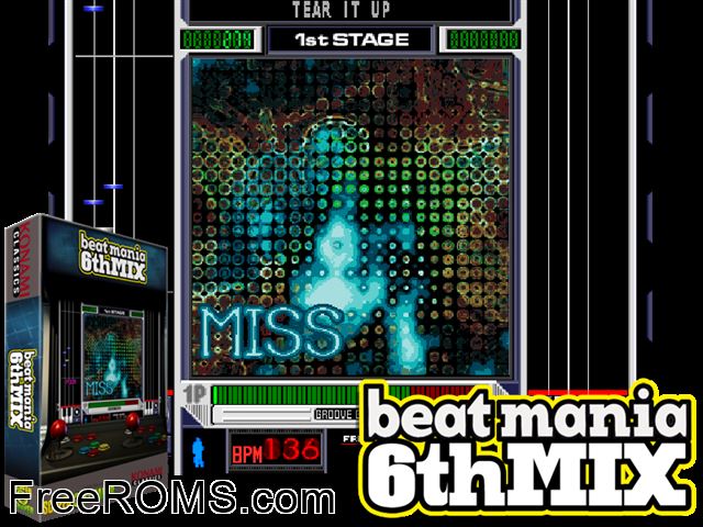 beatmania 6th MIX (ver JA-A) MAME game showing 3D box cover and gameplay screenshot
