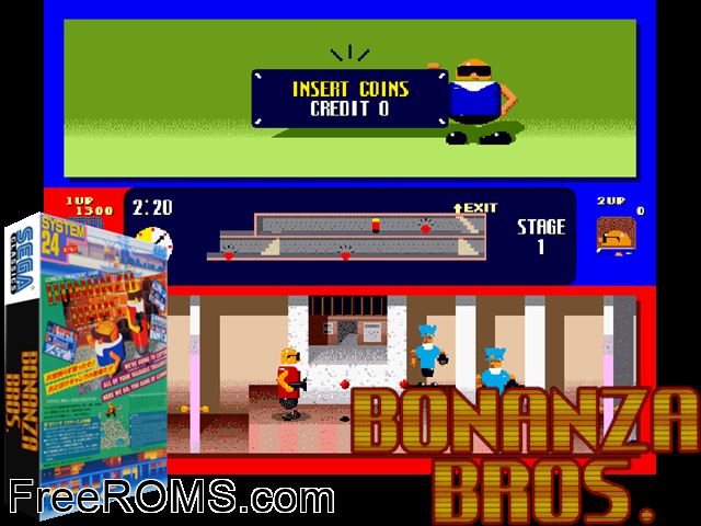 Bonanza Bros (US, Floppy DS3-5000-07d?) MAME game showing 3D box cover and gameplay screenshot