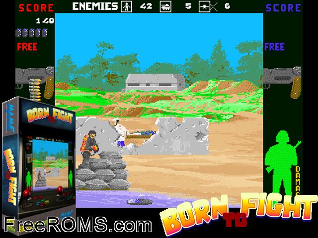 Born To Fight MAME game showing 3D box cover and gameplay screenshot
