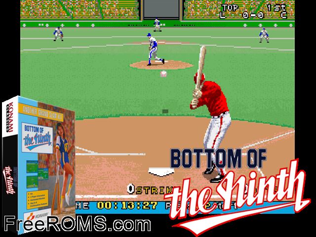 Bottom of the Ninth (version N) MAME game showing 3D box cover and gameplay screenshot