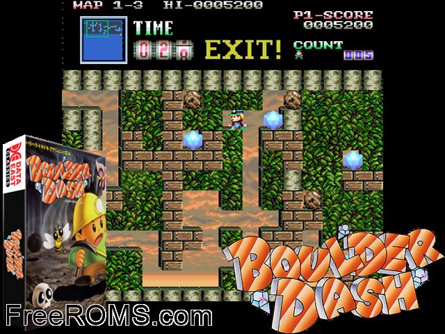 Boulder Dash / Boulder Dash Part 2 (World) MAME game showing 3D box cover and gameplay screenshot