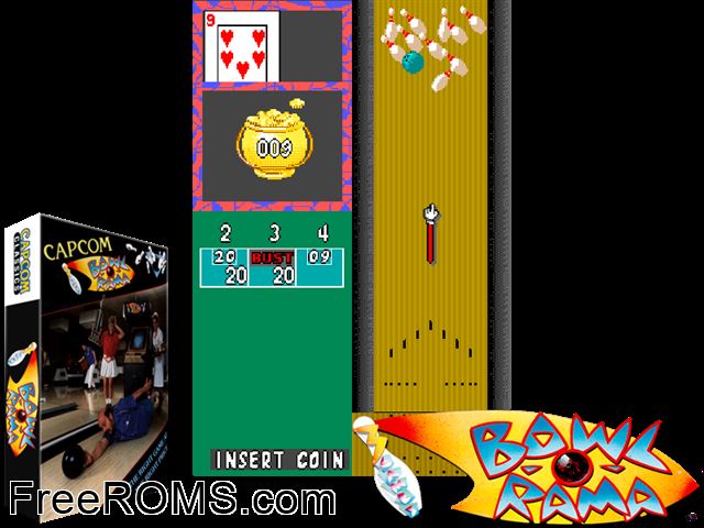 Bowl-O-Rama MAME game showing 3D box cover and gameplay screenshot