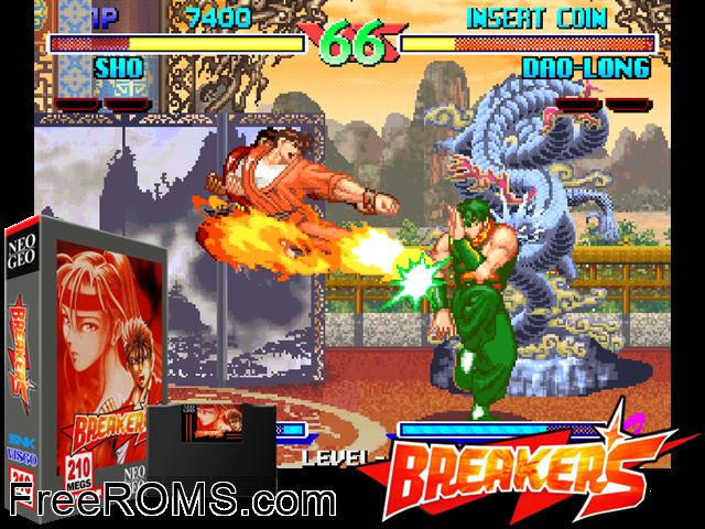 Breakers MAME game showing 3D box cover and gameplay screenshot